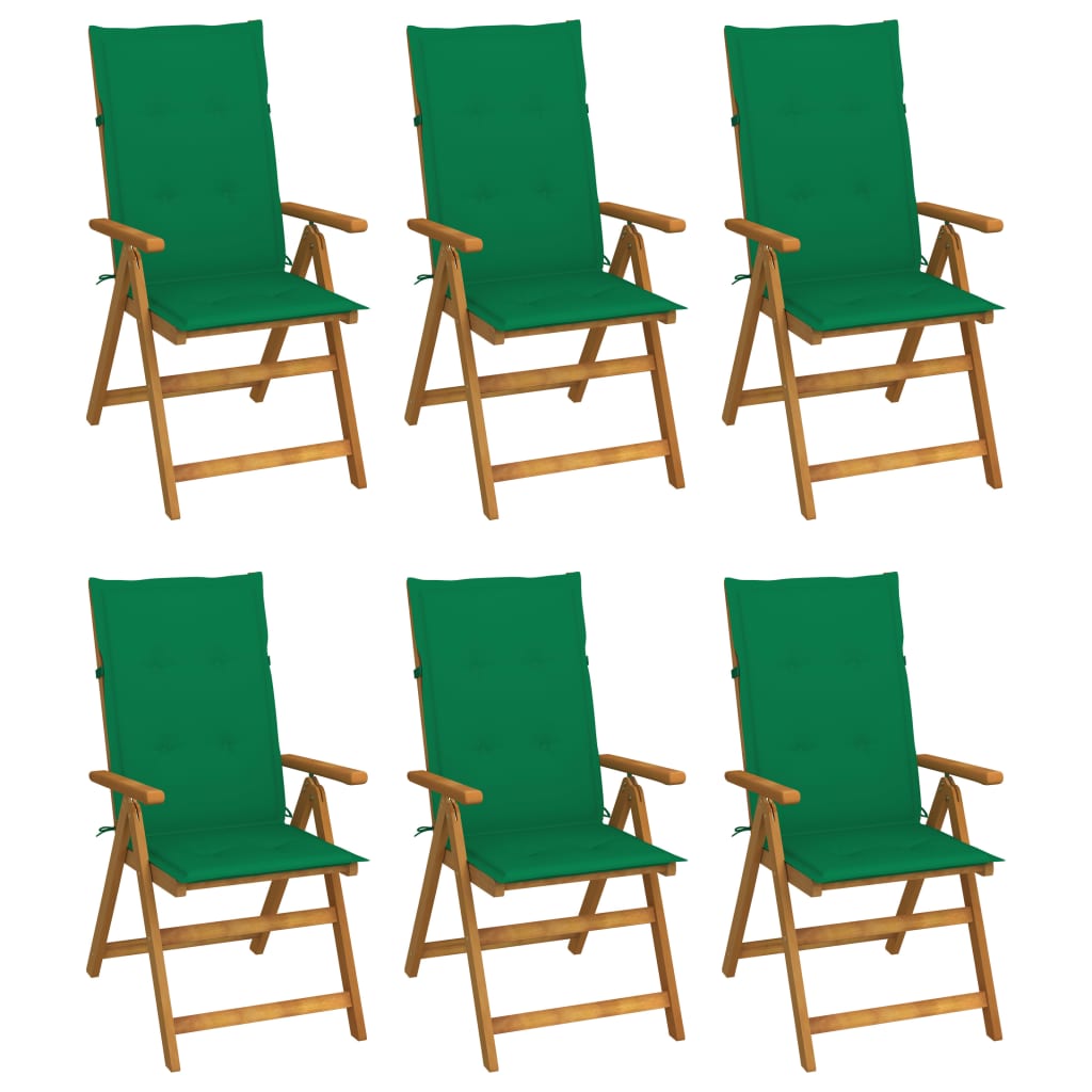 Folding Patio Chairs 6 pcs with Cushions Solid Acacia Wood