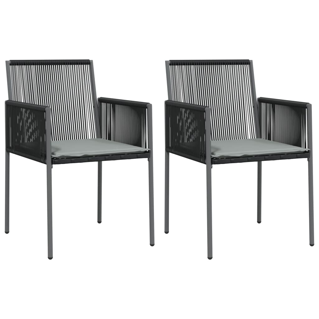 3 Piece Patio Dining Set with Cushions Black Poly Rattan and Steel