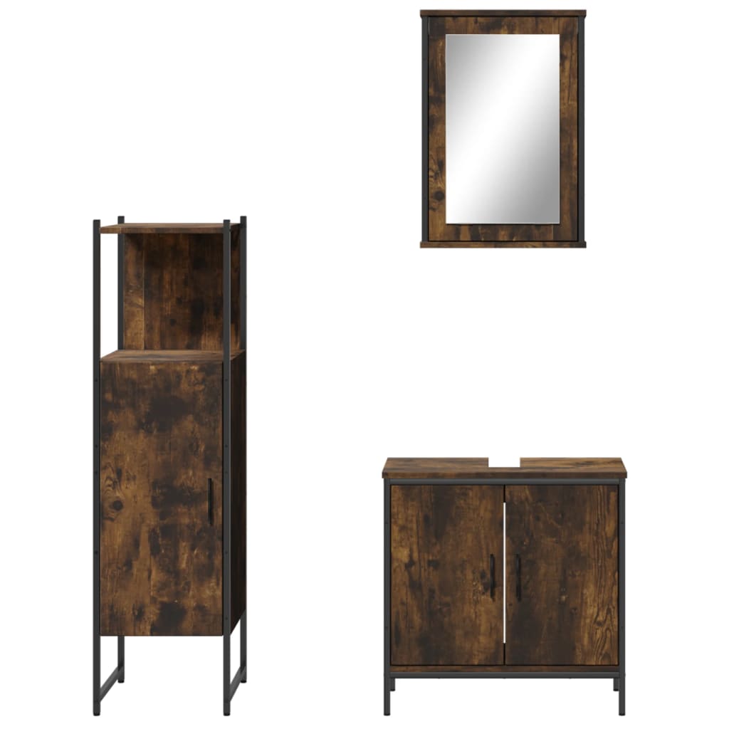 3 Piece Bathroom Furniture Set Smoked Oak Engineered Wood