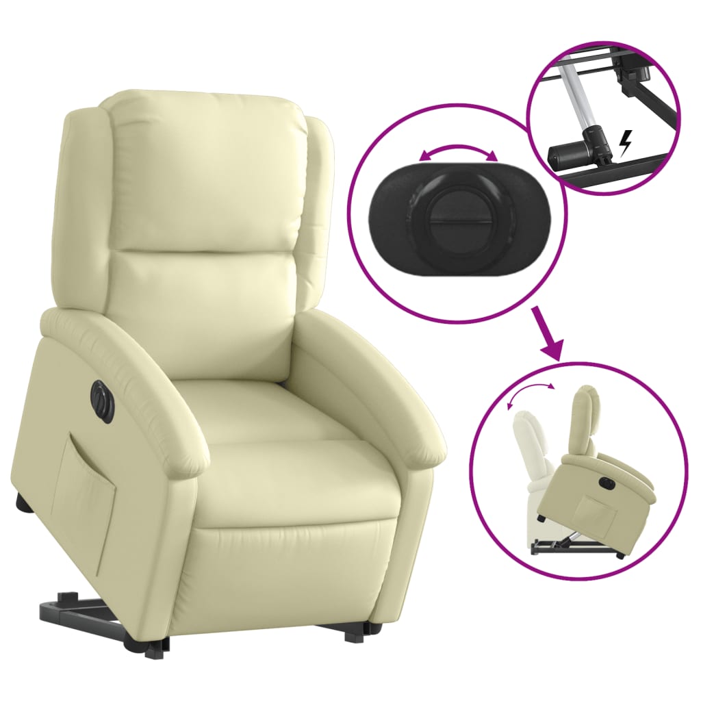 Electric Stand up Recliner Chair Cream Real Leather