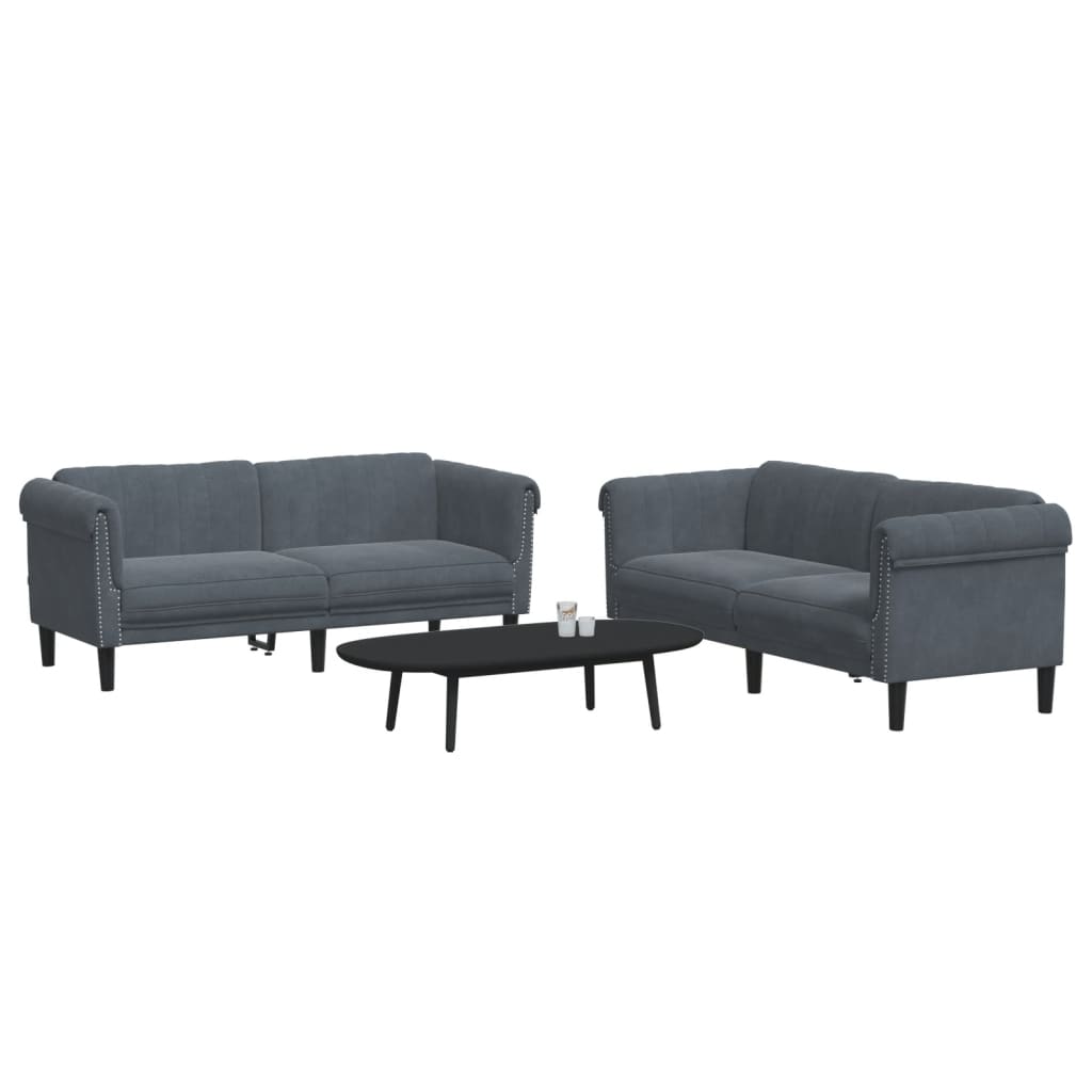 2 Piece Sofa Set Dark Gray Velvet