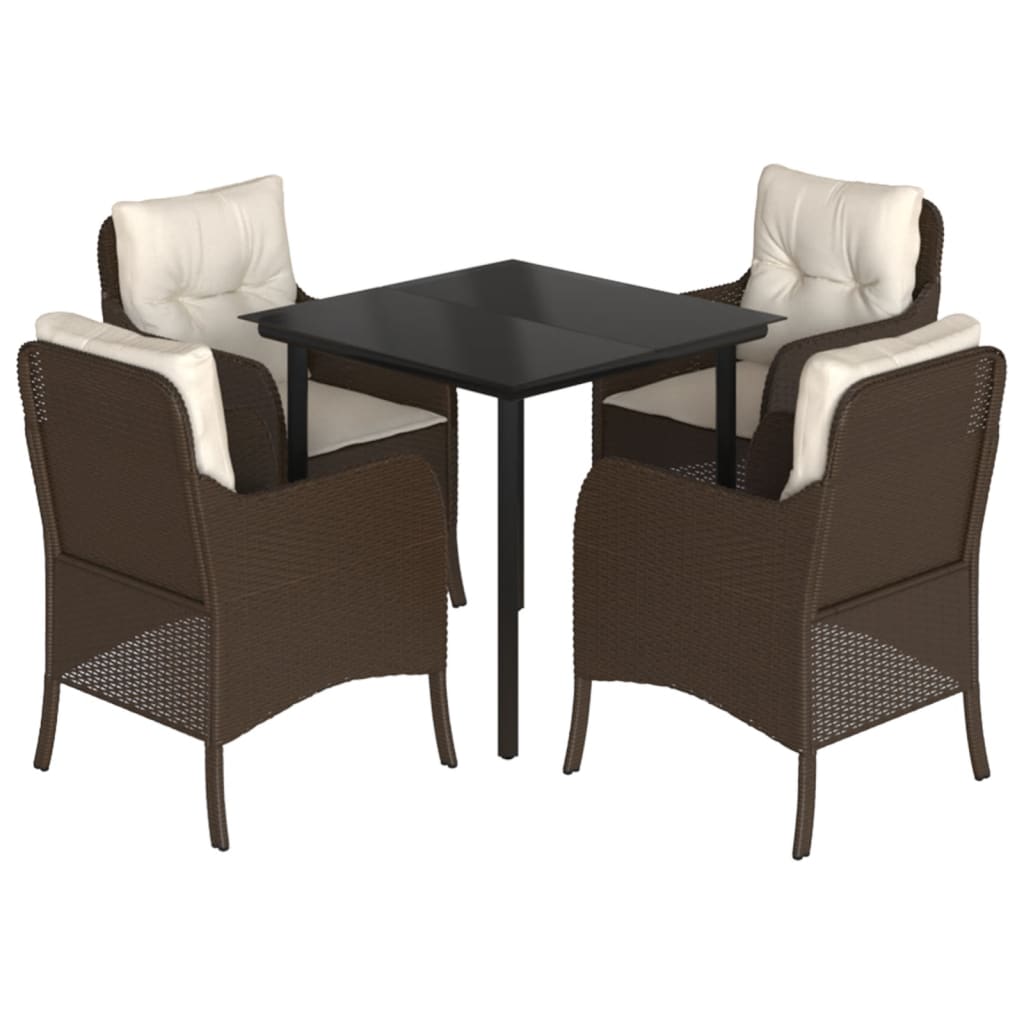 5 Piece Patio Dining Set with Cushions Brown Poly Rattan