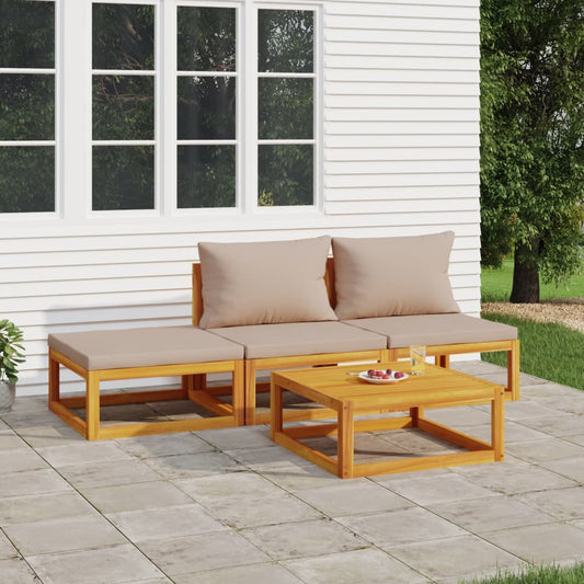 4 Piece Patio Lounge Set with Taupe Cushions Solid Wood