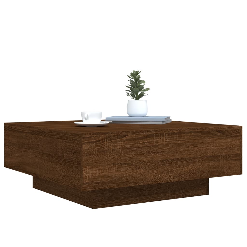 Coffee Table with LED Lights Brown Oak 31.5"x31.5"x12.2"