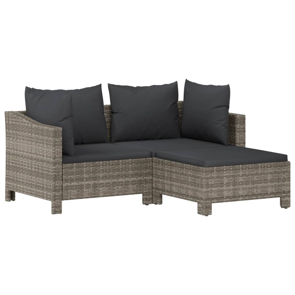 3 Piece Patio Lounge Set with Cushions Gray Poly Rattan