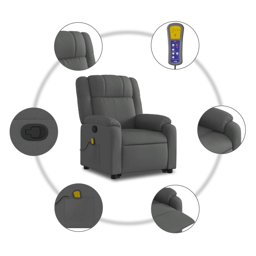 Stand up Massage Recliner Chair Dark Gray Fabric