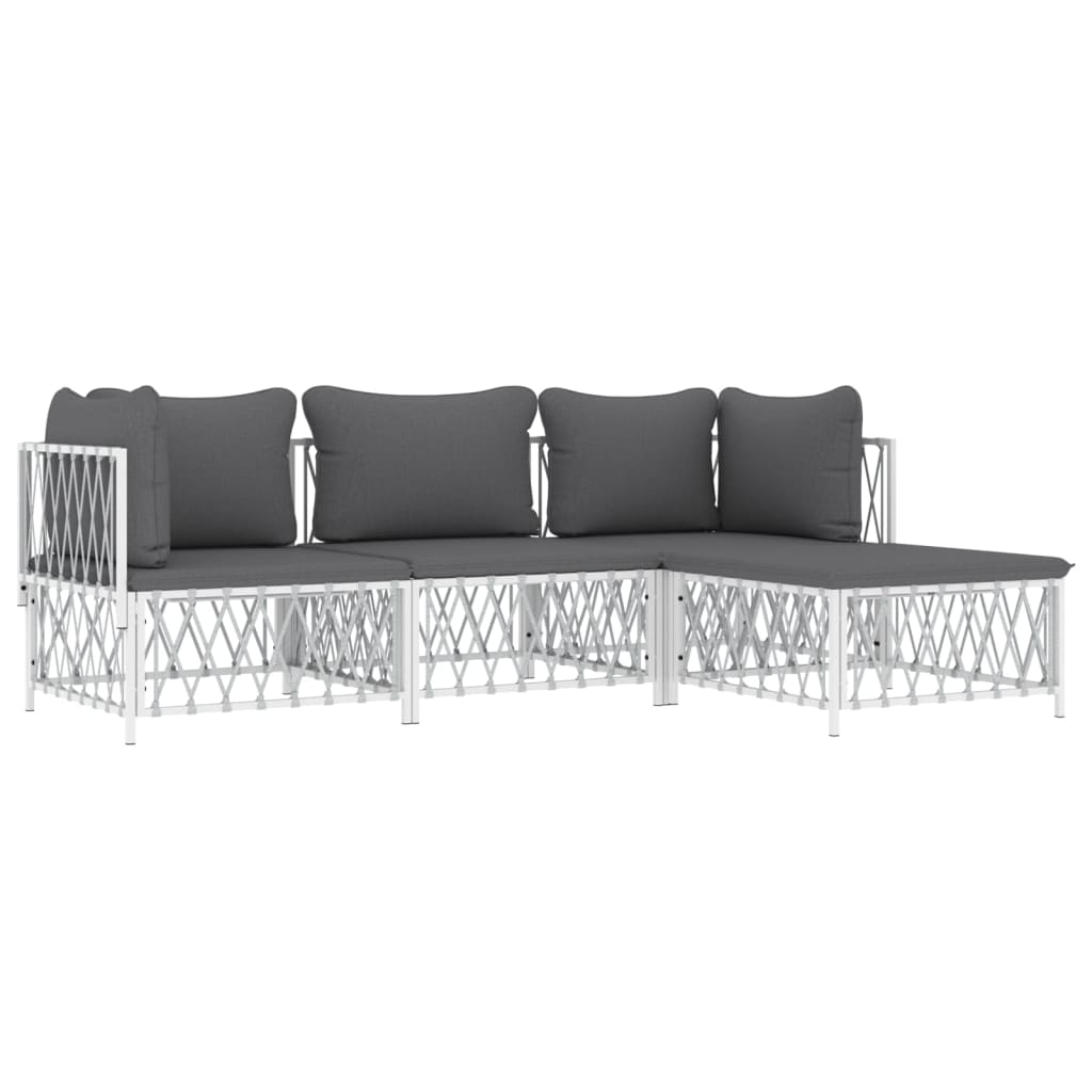 4 Piece Patio Lounge Set with Cushions White Steel