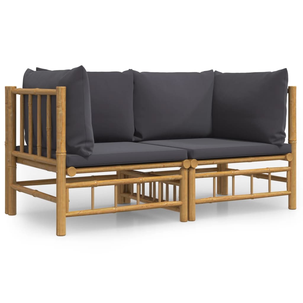 Patio Corner Sofas with Dark Gray Cushions 2 pcs Bamboo