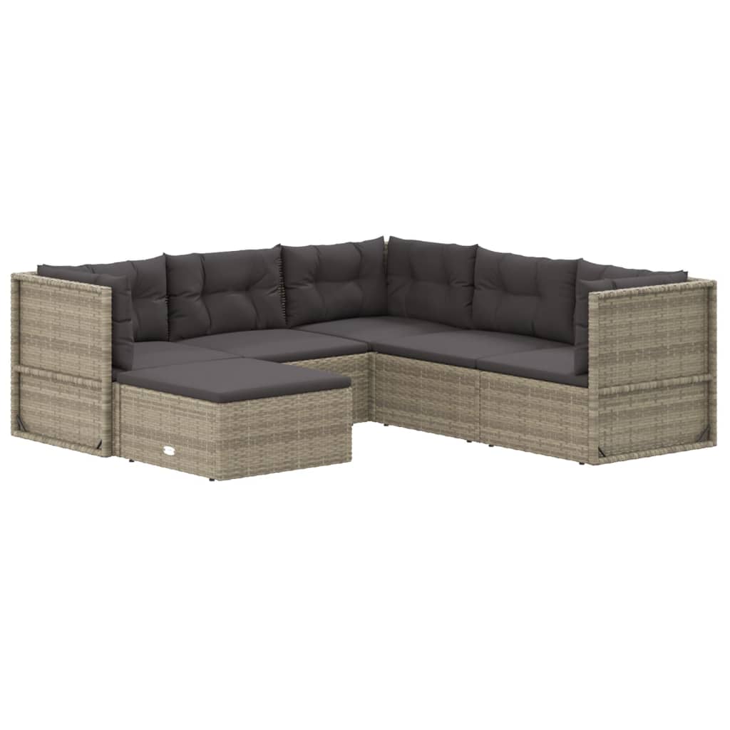 6 Piece Patio Lounge Set with Cushions Gray Poly Rattan