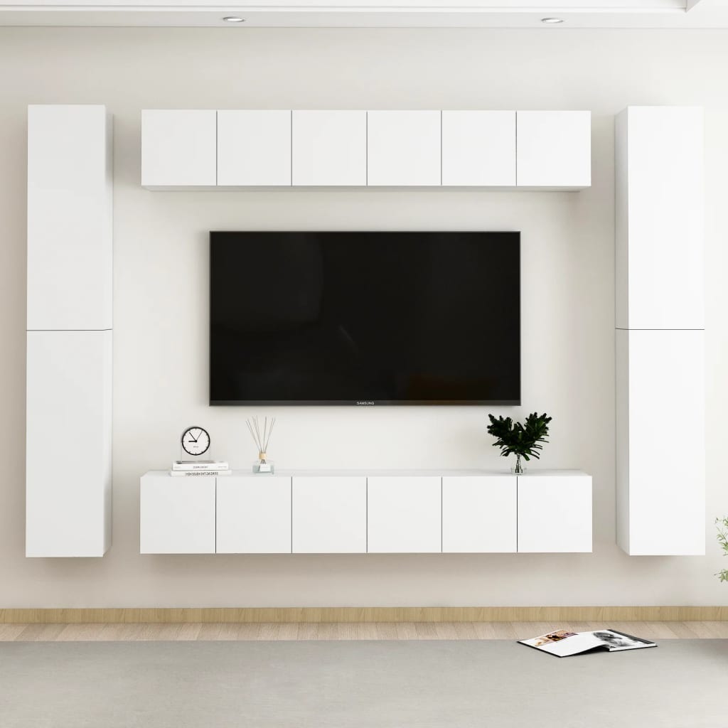 10 Piece TV Stand Set White Engineered Wood