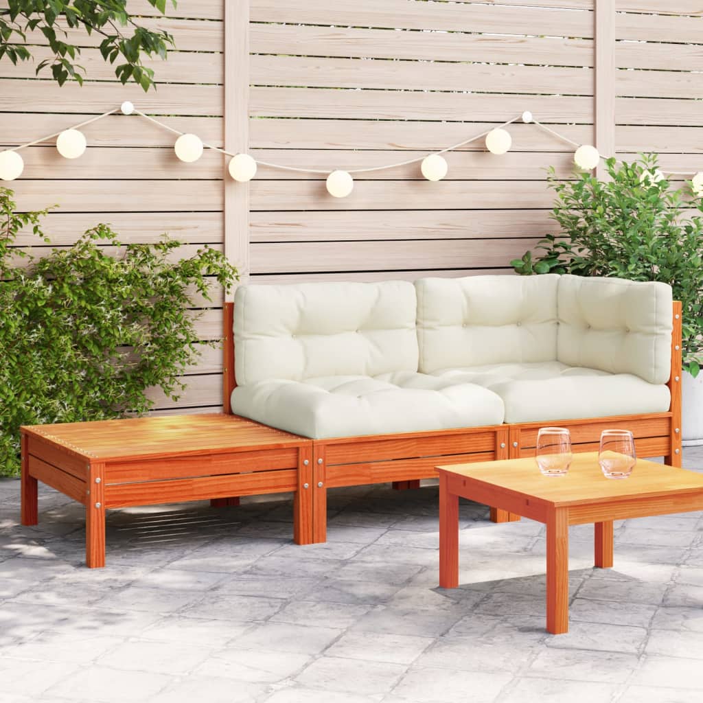 Patio Sofa with Cushions and Footstool Solid Wood Pine