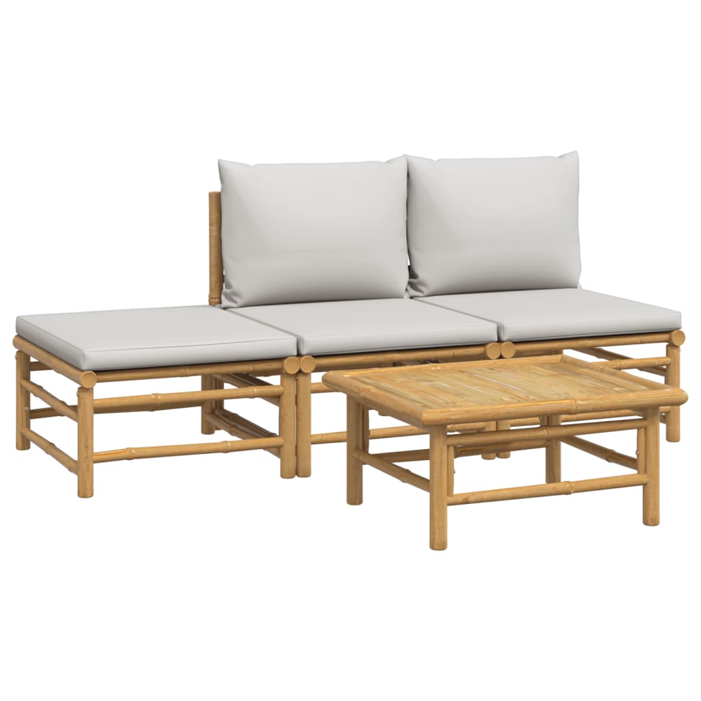 4 Piece Patio Lounge Set with Light Gray Cushions Bamboo