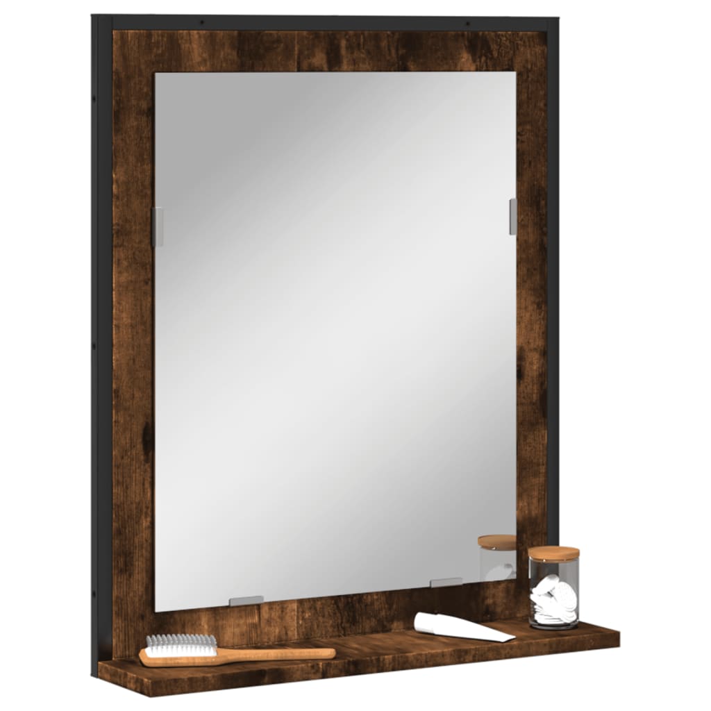 Bathroom Mirror with Shelf Black 19.7"x4.7"x23.6" Engineered Wood