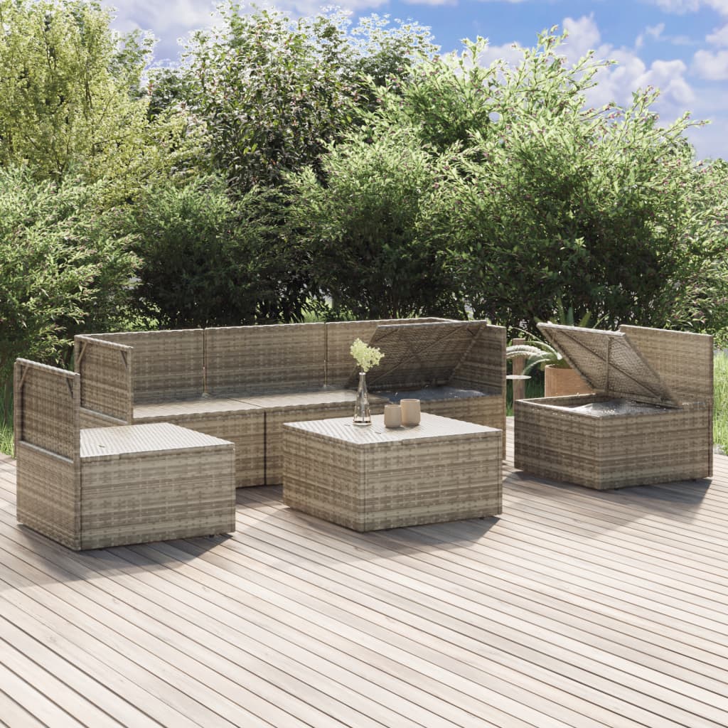 6 Piece Patio Lounge Set with Cushions Gray Poly Rattan