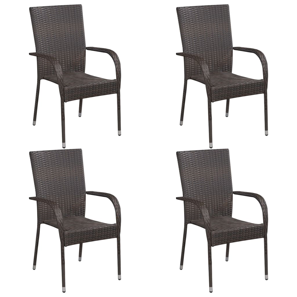 5 Piece Patio Dining Set Brown Poly Rattan