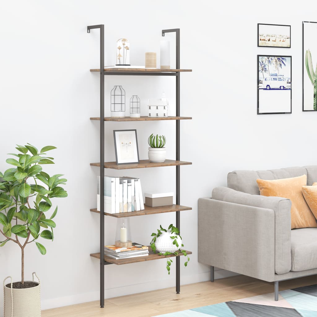 5-Tier Leaning Shelf Black 25.2"x13.8"x72.8"