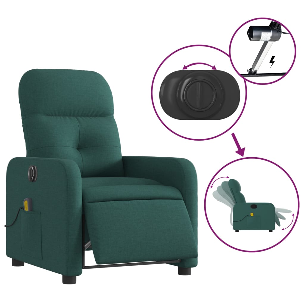 Electric Massage Recliner Chair Dark Green Fabric