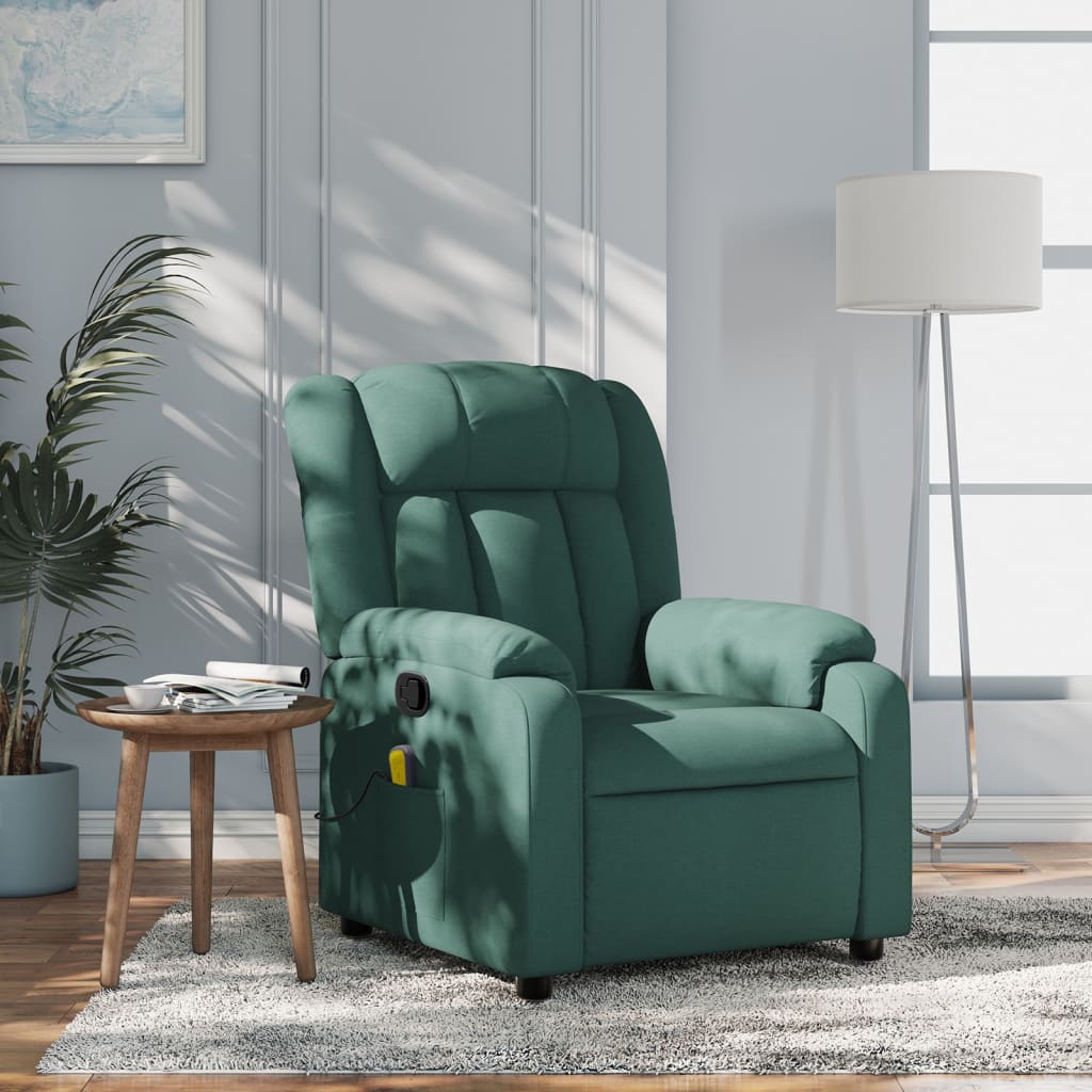 Massage Recliner Chair Dark Green Fabric