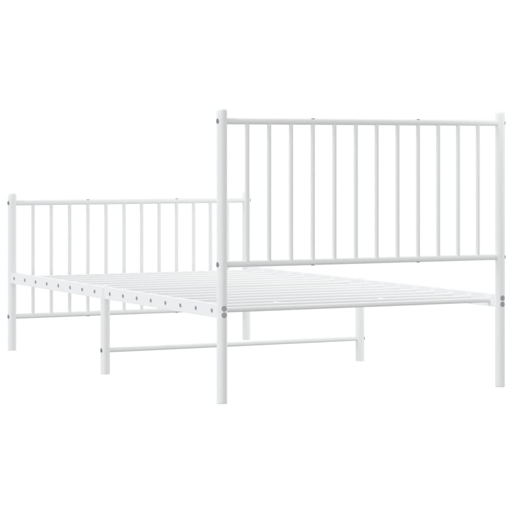 Metal Bed Frame without Mattress with Footboard White 39.4"x74.8"