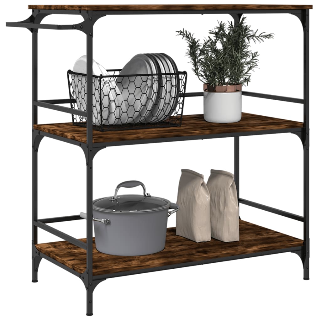 Kitchen Trolley Smoked Oak 39.6"x19.7"x41.3" Engineered Wood