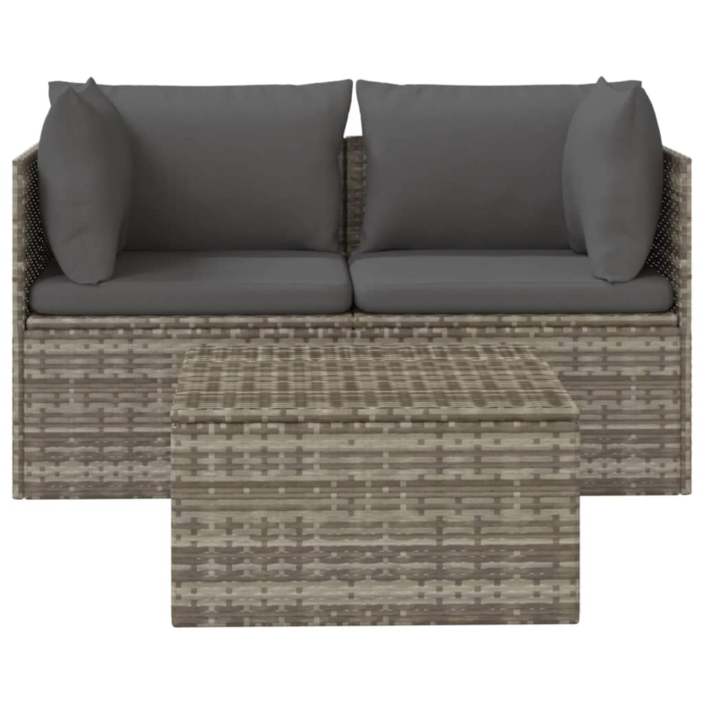 3 Piece Patio Lounge Set with Cushions Gray Poly Rattan