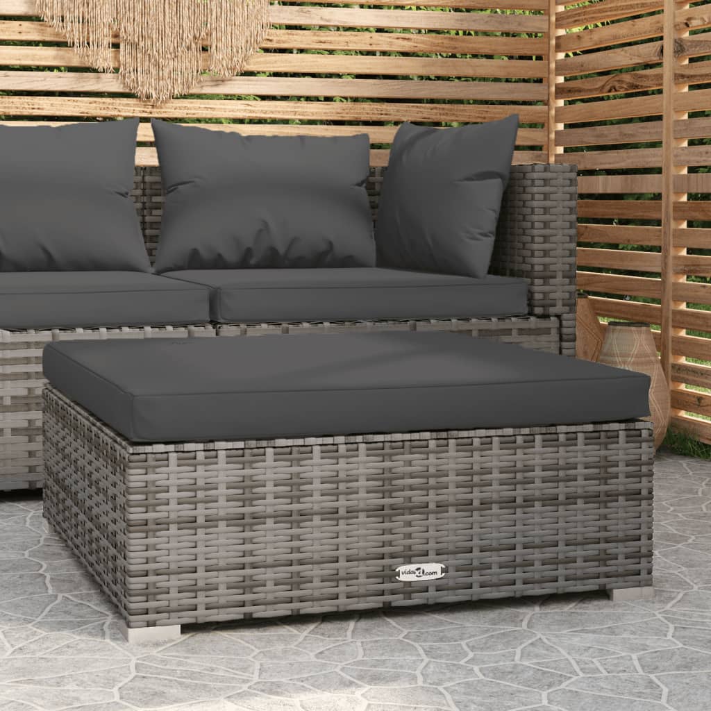 Patio Footrest with Cushion Gray 27.6"x27.6"x11.8" Poly Rattan