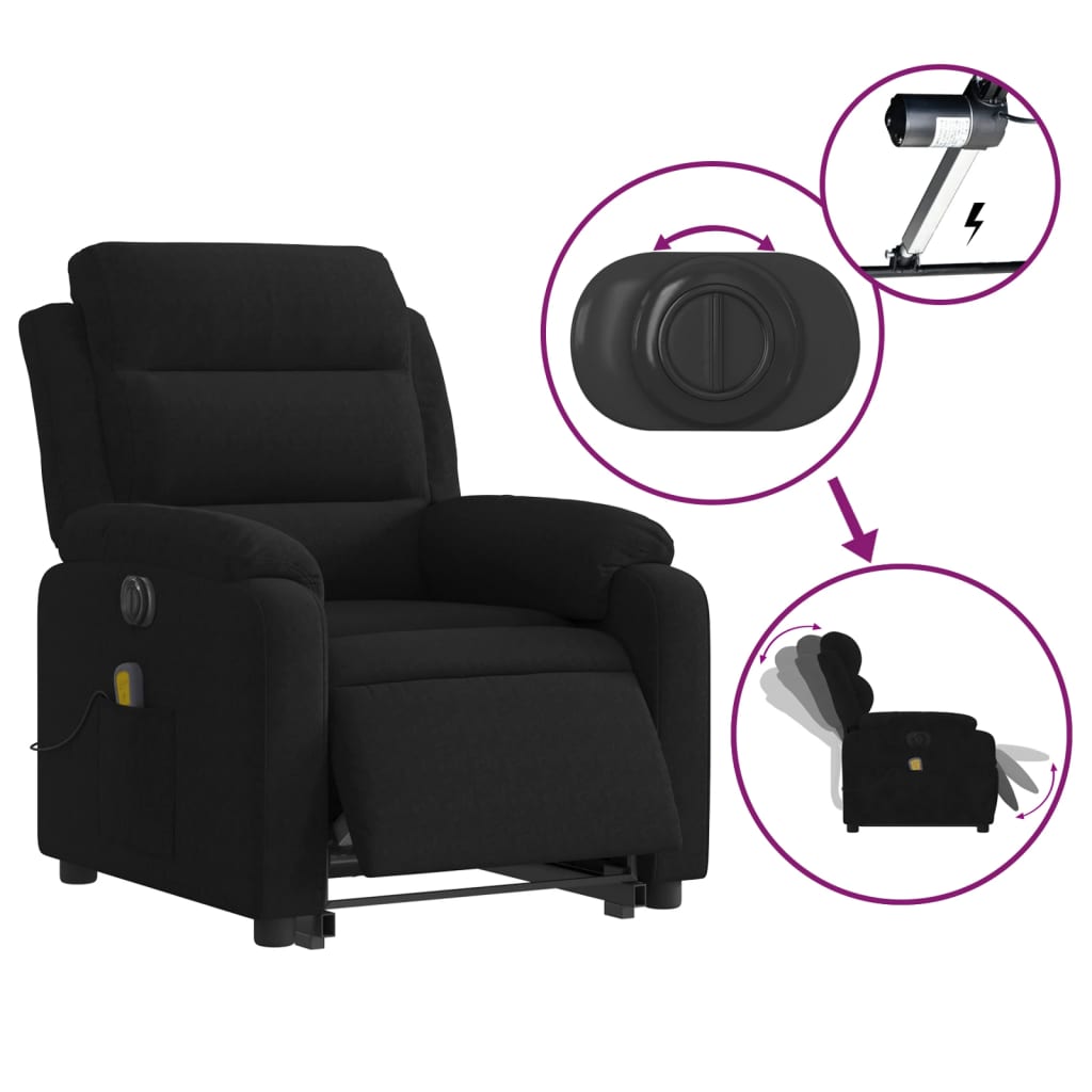 Electric Stand up Massage Recliner Chair Black Velvet