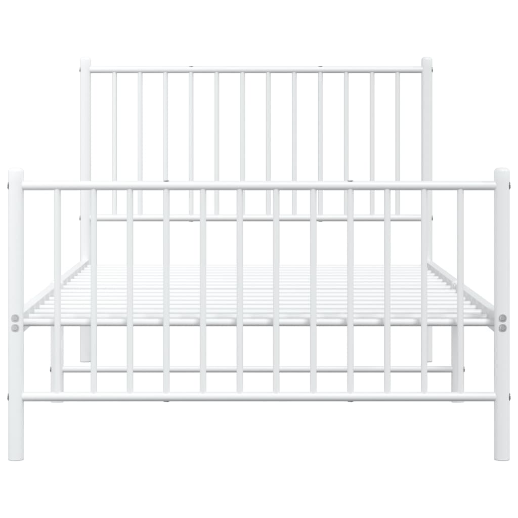 Metal Bed Frame without Mattress with Footboard White 39.4"x74.8"