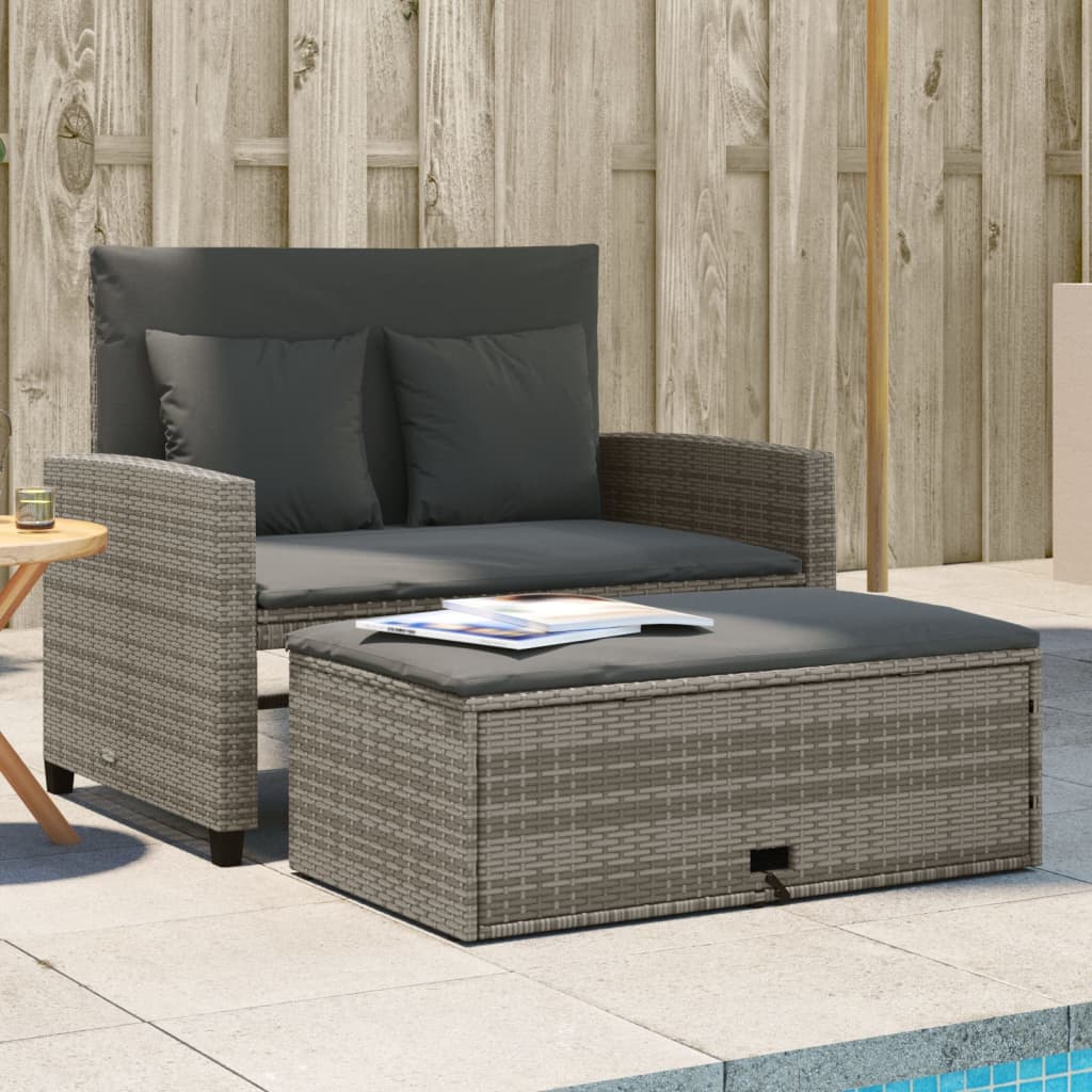 Patio Sofa with Cushions 2-Seater Gray Poly Rattan