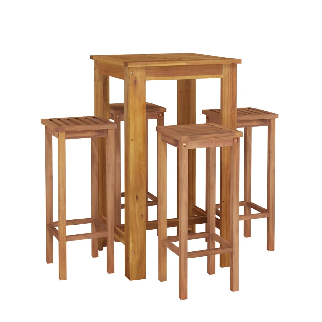 5 Piece Patio Bar Set Solid Wood Acacia