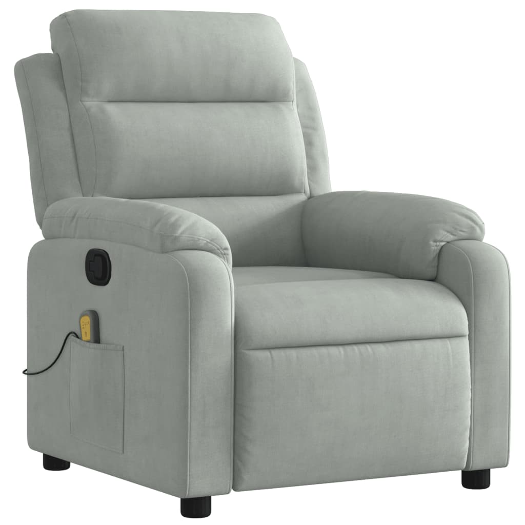 Massage Recliner Chair Light Gray Velvet