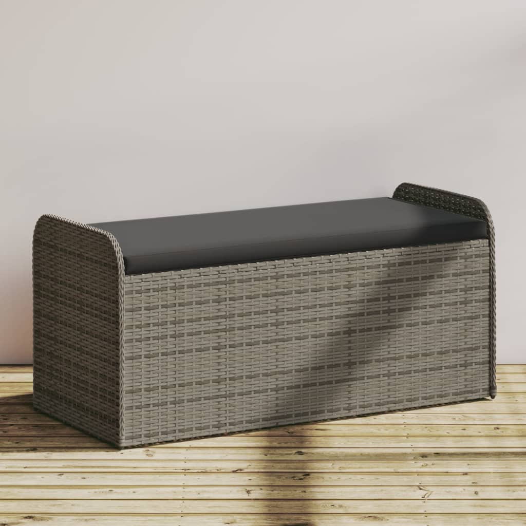 Storage Bench with Cushion Gray 31.5"x20.1"x20.5" Poly Rattan