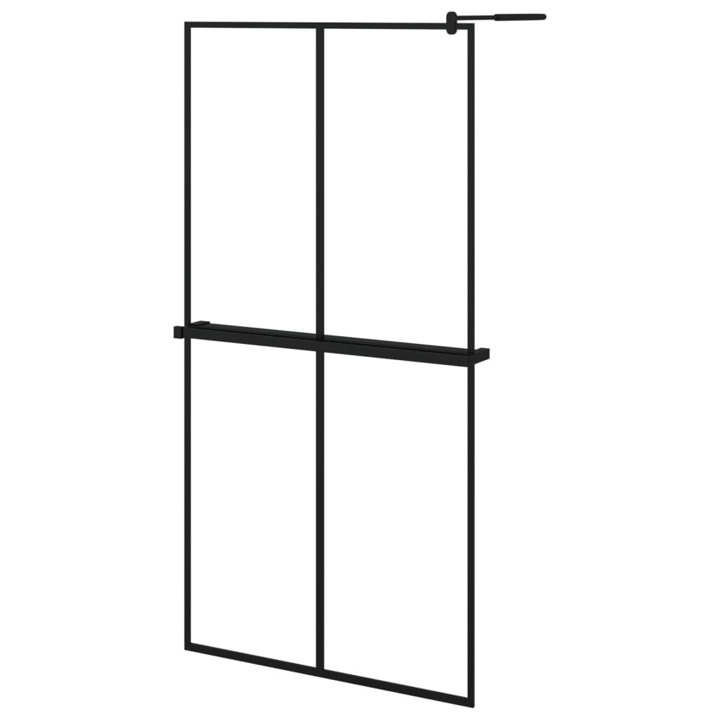 Walk-in Shower Wall with Shelf Black 39.4"x76.8" ESG Glass&Aluminum