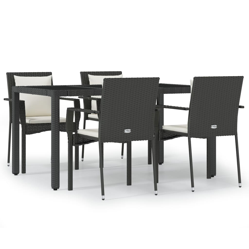 5 Piece Patio Dining Set with Cushions Black Poly Rattan