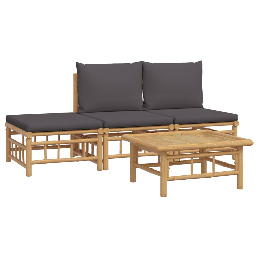 4 Piece Patio Lounge Set with Dark Gray Cushions Bamboo