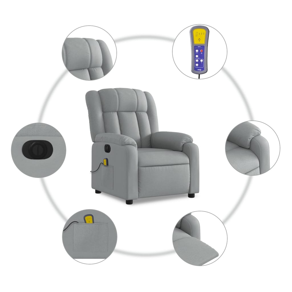 Electric Massage Recliner Chair Light Gray Fabric