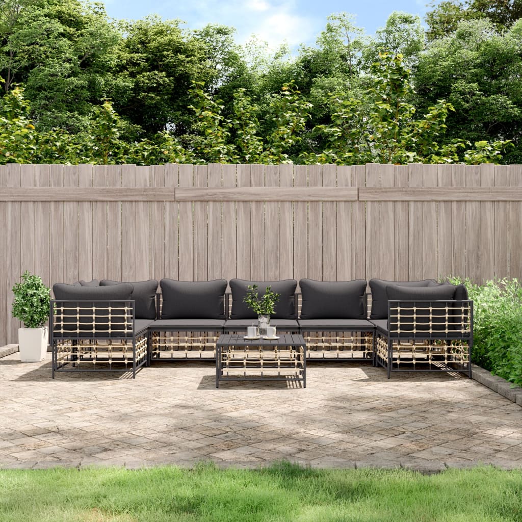 8 Piece Patio Lounge Set with Cushions Anthracite Poly Rattan