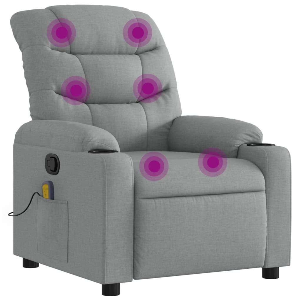 Massage Recliner Chair Light Gray Fabric