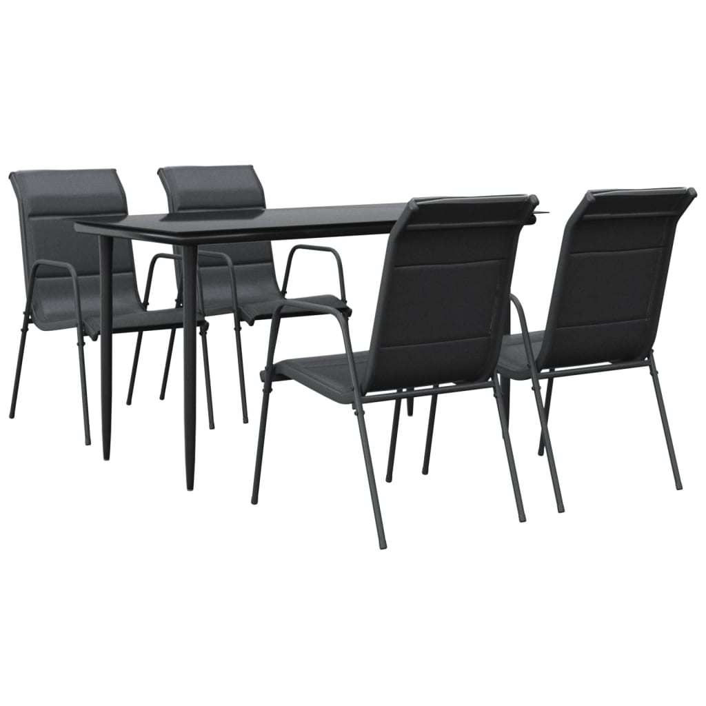 5 Piece Patio Dining Set Black Steel and Textilene