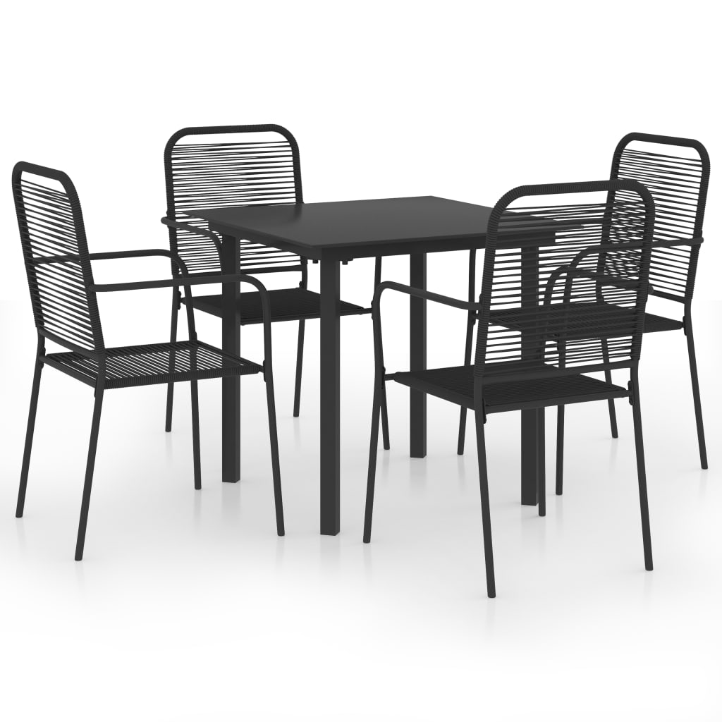 5 Piece Patio Dining Set Black Glass and Steel