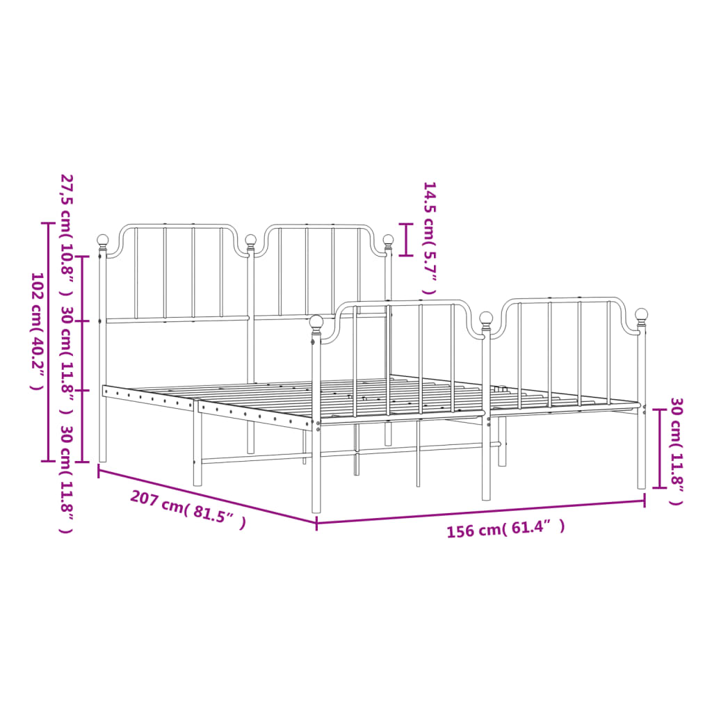 Metal Bed Frame without Mattress with Footboard White 59.1"x78.7"