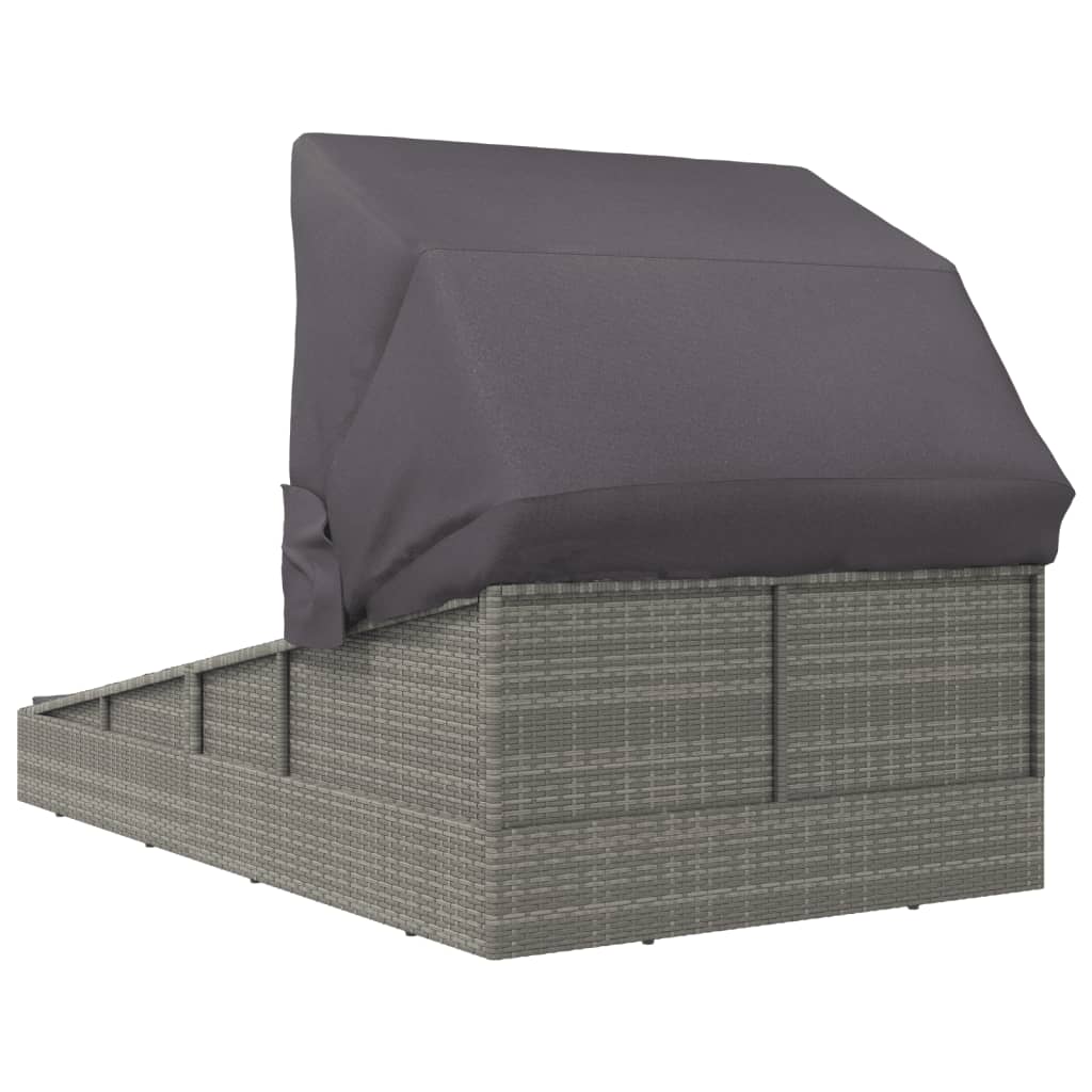 Sunbed with Foldable Roof Gray 78.7"x44.9"x50.4" Poly Rattan