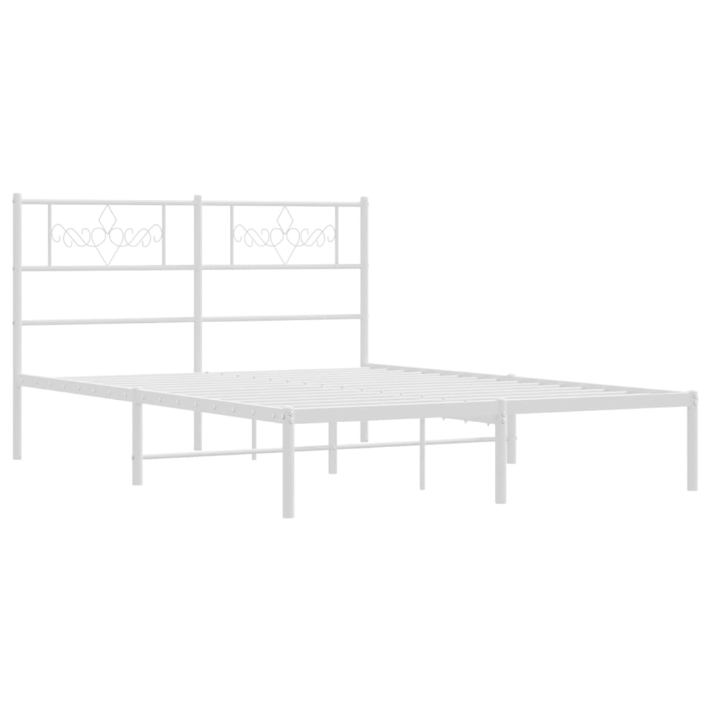 Metal Bed Frame without Mattress with Headboard White 53.1"x74.8"