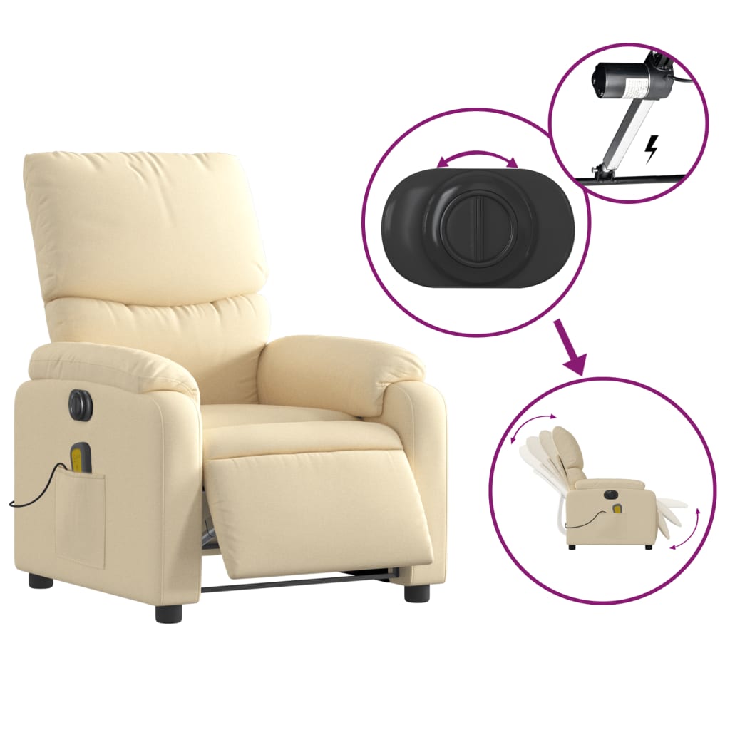 Electric Massage Recliner Chair Cream Fabric