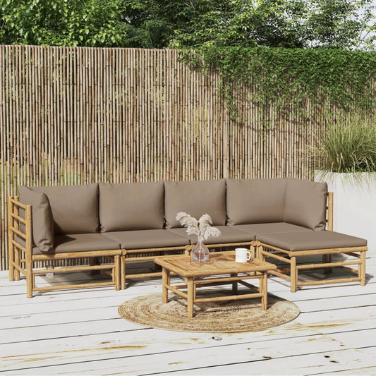 6 Piece Patio Lounge Set with Taupe Cushions Bamboo