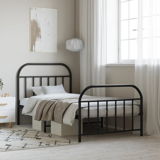 Metal Bed Frame without Mattress with Footboard Black 39.4"x74.8"