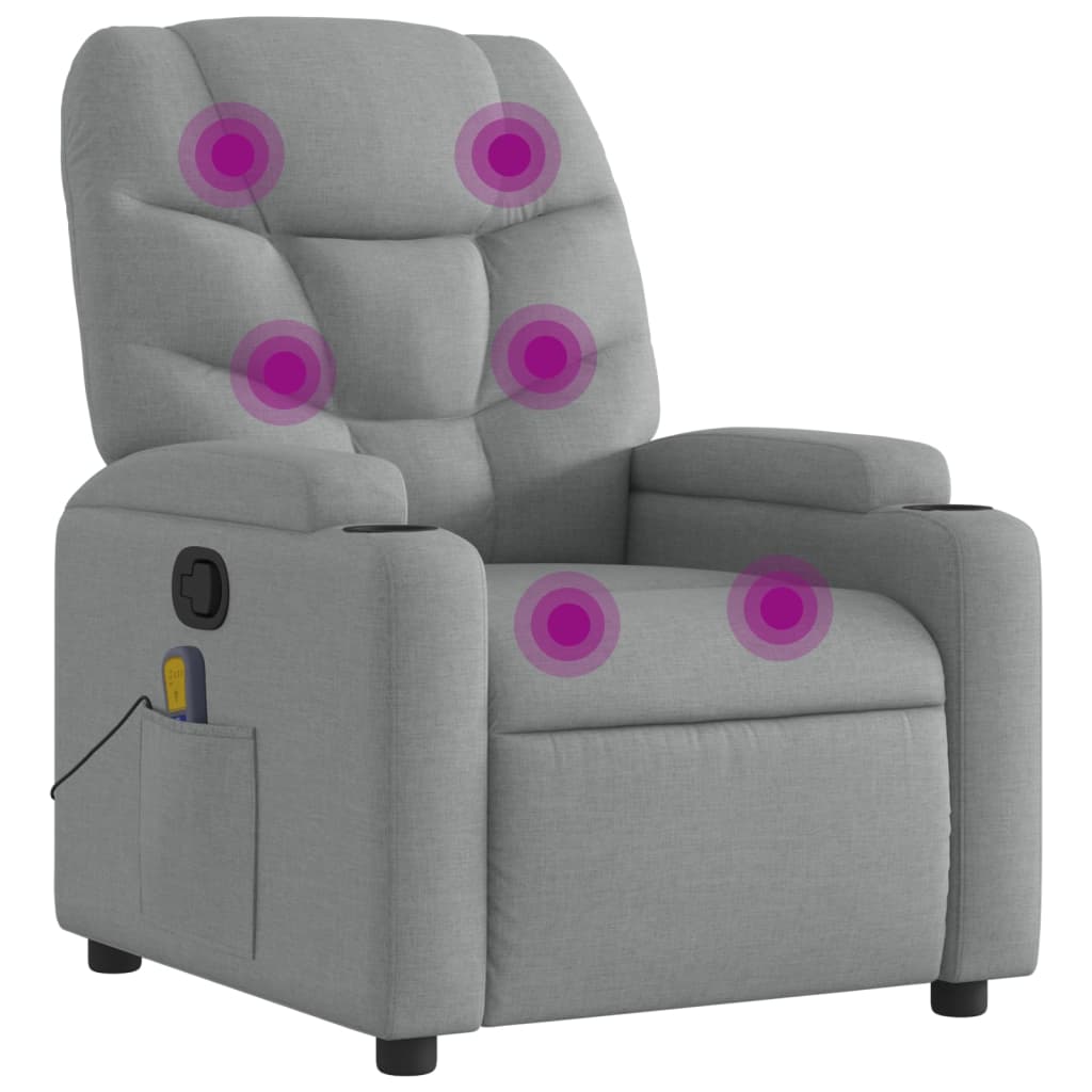 Massage Recliner Chair Light Gray Fabric