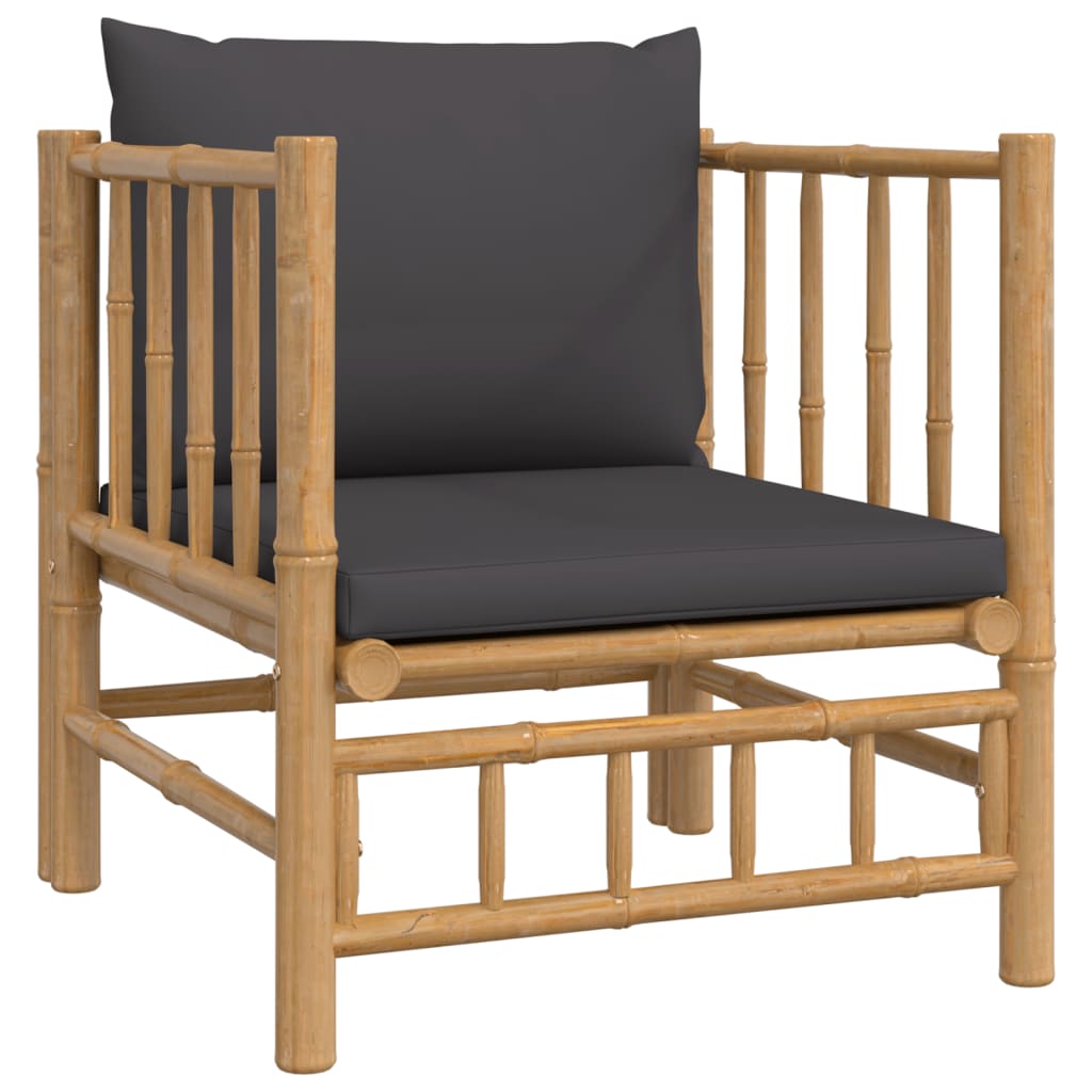 5 Piece Patio Lounge Set with Dark Gray Cushions Bamboo