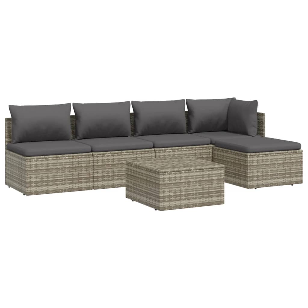 6 Piece Patio Lounge Set with Cushions Gray Poly Rattan