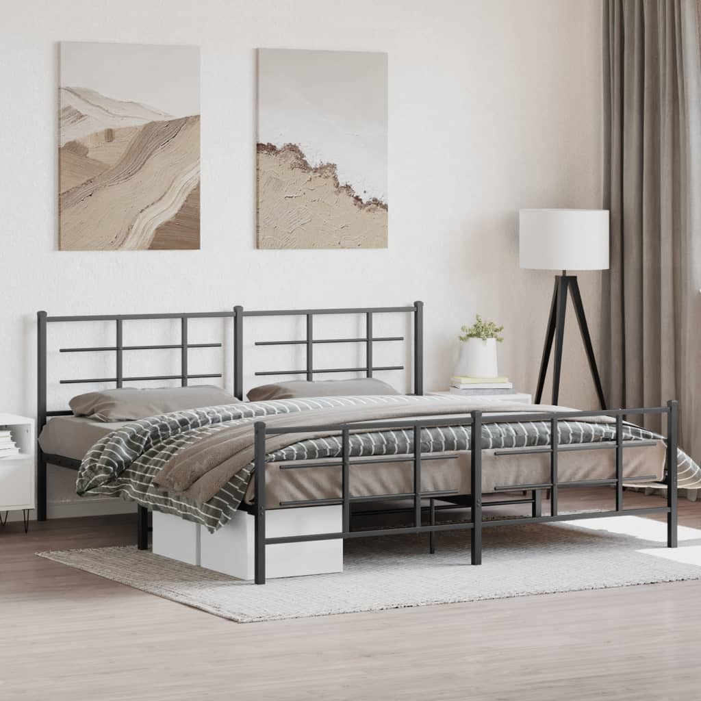 Metal Bed Frame without Mattress with Footboard Black 76"x79.9"